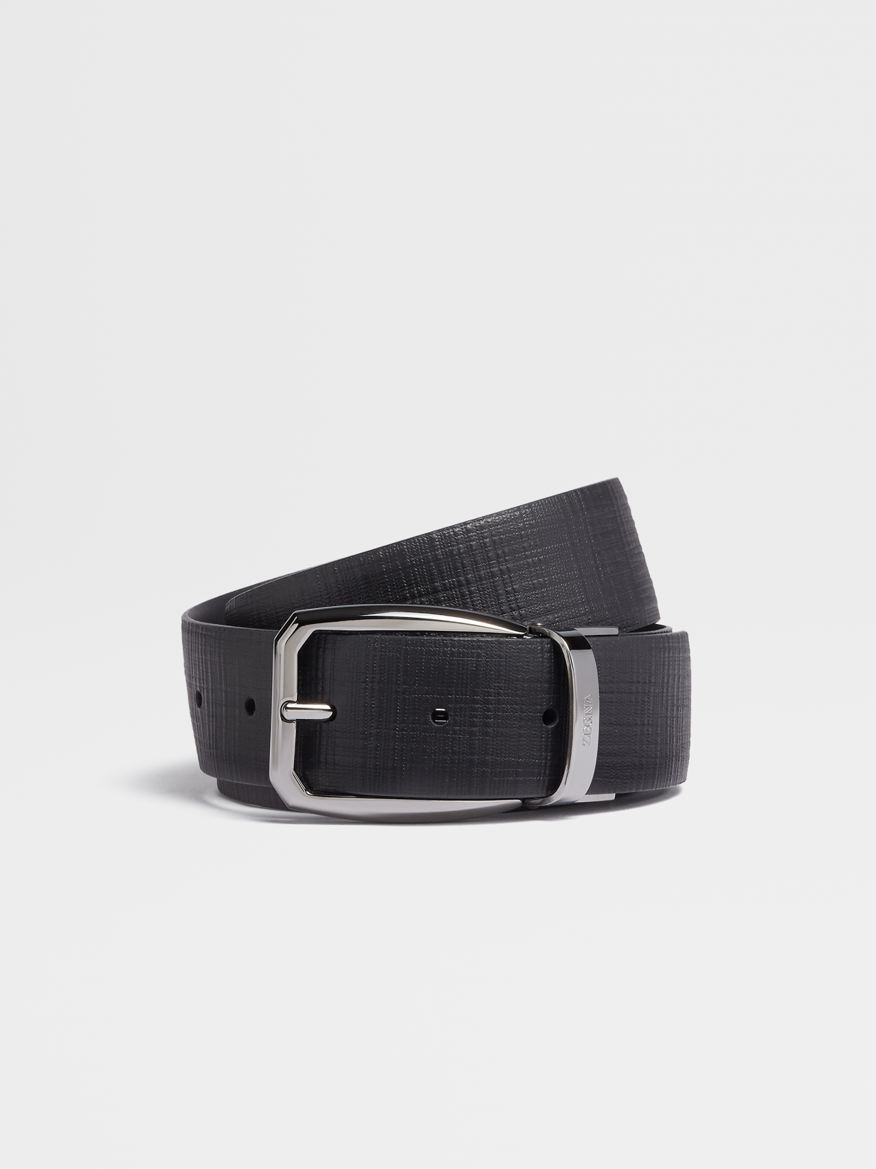 Black Stuoia Engraved Leather and Leather Reversible Belt